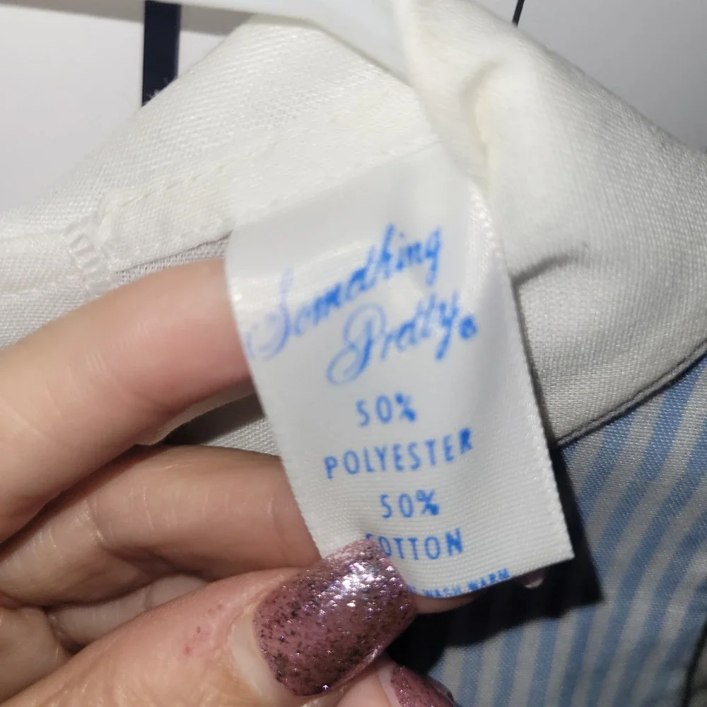 Something Pretty Vintage Baby Boy Romper Blue White Striped Bow Tie 24M USA